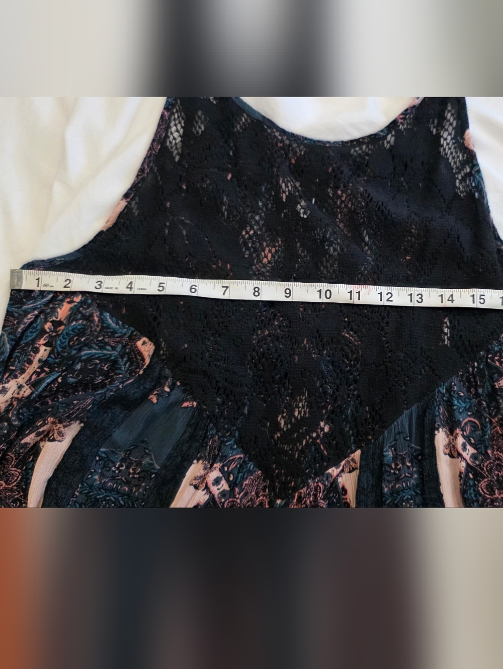 Free People Count Me In Trapeze Tunic Lace Boho Swing Top Black Combo S - Picture 5 of 10